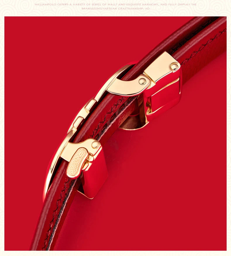 Genuine leather Chinese style men's belt, red belt, automatic buckle, personalized belt