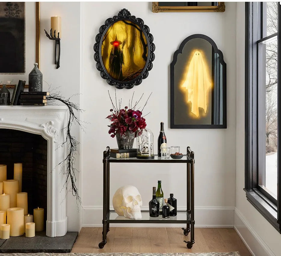 Halloween Ghost Mirror Night Light Cute Halloween Home Accessories Spooky Halloween Hologram Ghost Prank Decor 35*20cm/50*24cm