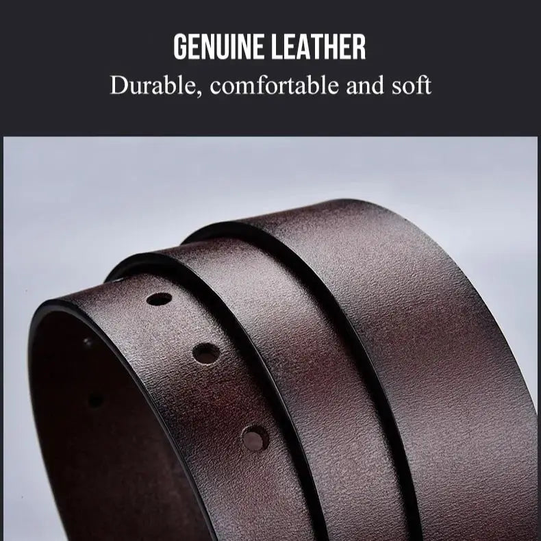 130CM Leather Cowhide Men's Belt Fashion Metal Alloy Pin Buckle Adult Luxury Brand Jeans Business Casual Waist Male Strap Brand