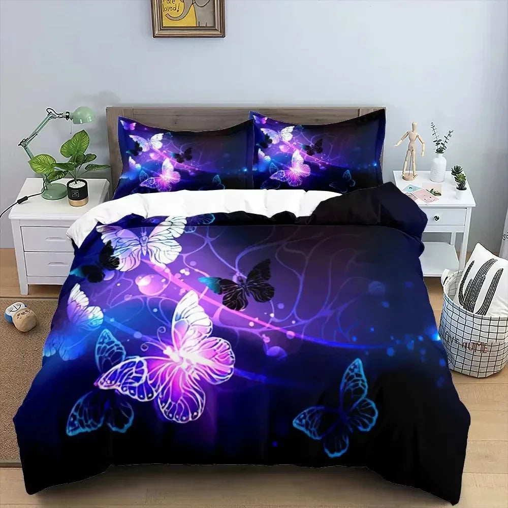 3D Butterfly Flowers Duvet Cover Luxury Home Bedding Set 3 Piece Set with 2 Pillowcases Zipper Family Colleague Christmas Gift