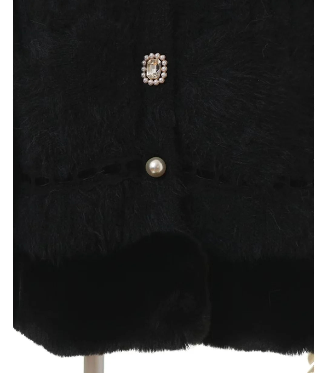 Japanese Sweet Soft Thick Women's Double-Layer Big Ribbon Hooded Knitted Cloak 3 Colors Autumn and Winter Ponchos Warm Jacket