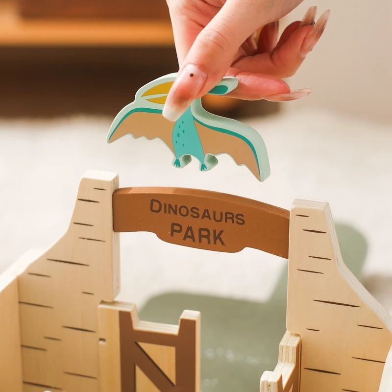 Children Montessori Wooden Toys Dinosaur Car Animal Park Barn Toy Wooden Stacking Game Kid Educational Toy Christmas Gift