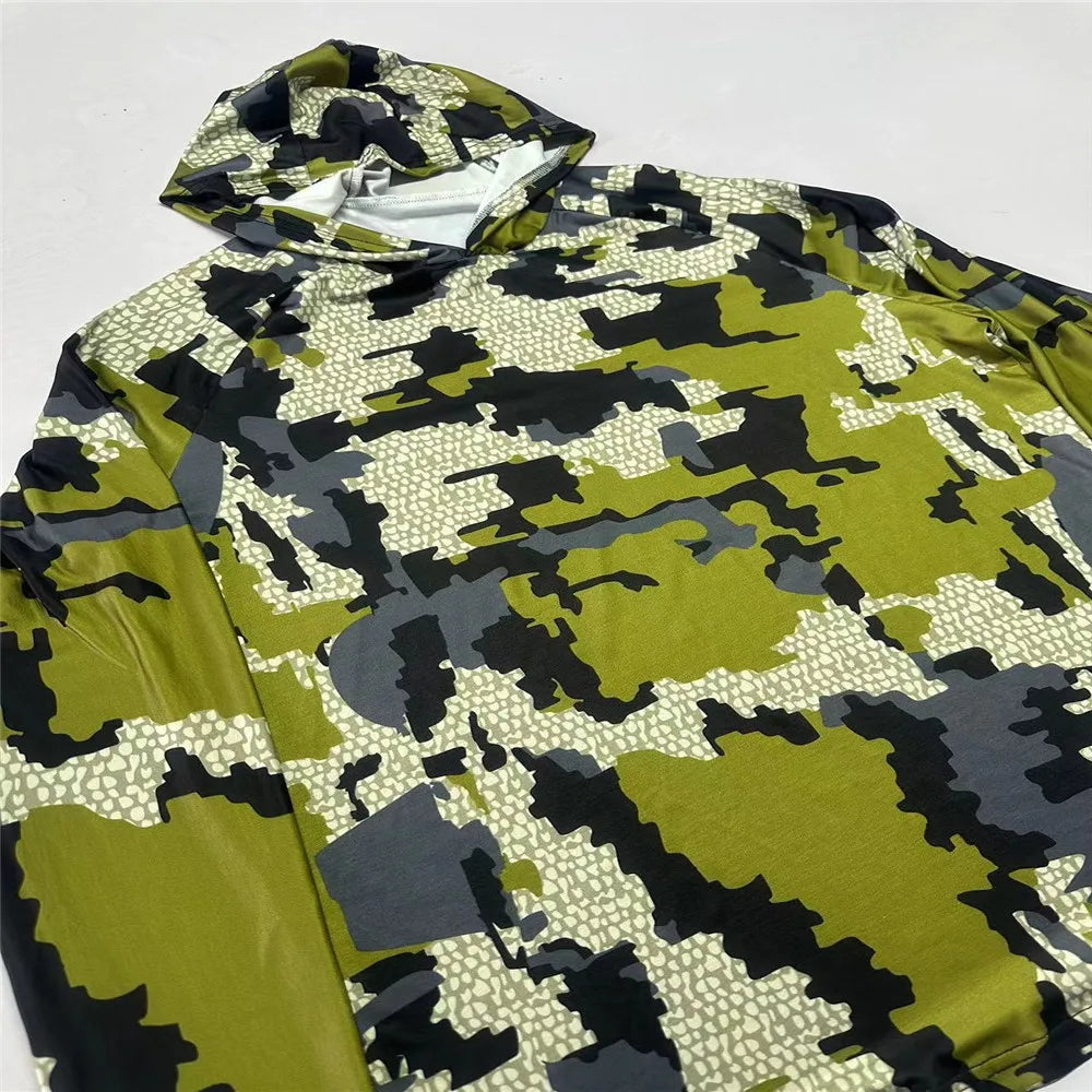 Long Sleeve Fishing Hoodie for Men Anti-UV Sun Protection Clothes Fish Shirt Hunting Jungle Camouflage Jersey UPF 50 + New
