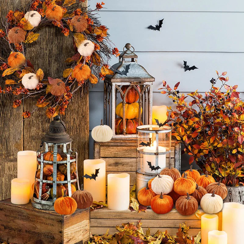 1set Artificial Flannel Pumpkin Models for Autumn Fall Thanksgiving Halloween Party Table Decoration Home DIY Craft Wreath Gifts