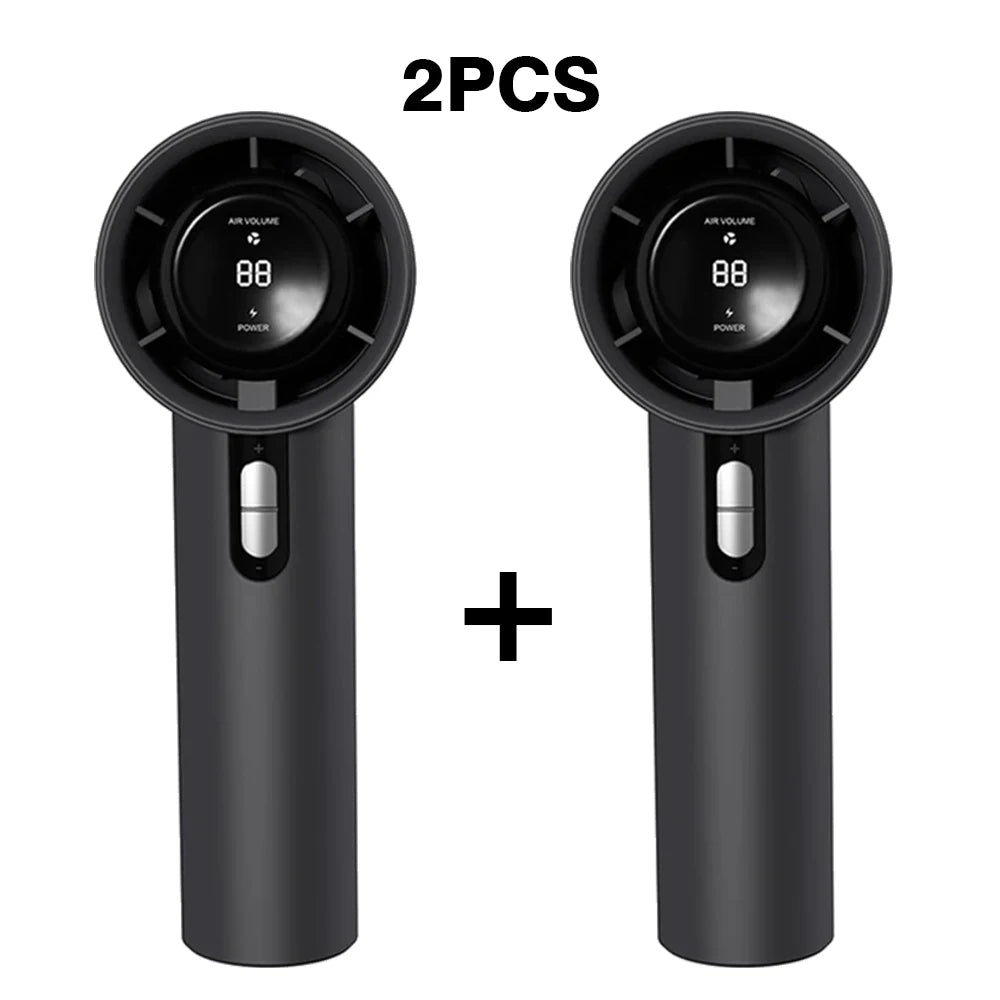 2pcs USB Rechargeable Handheld Fan - 100-Speed Turbo Cooling with LED, Portable Mini Fan for Outdoor, Camping & Office