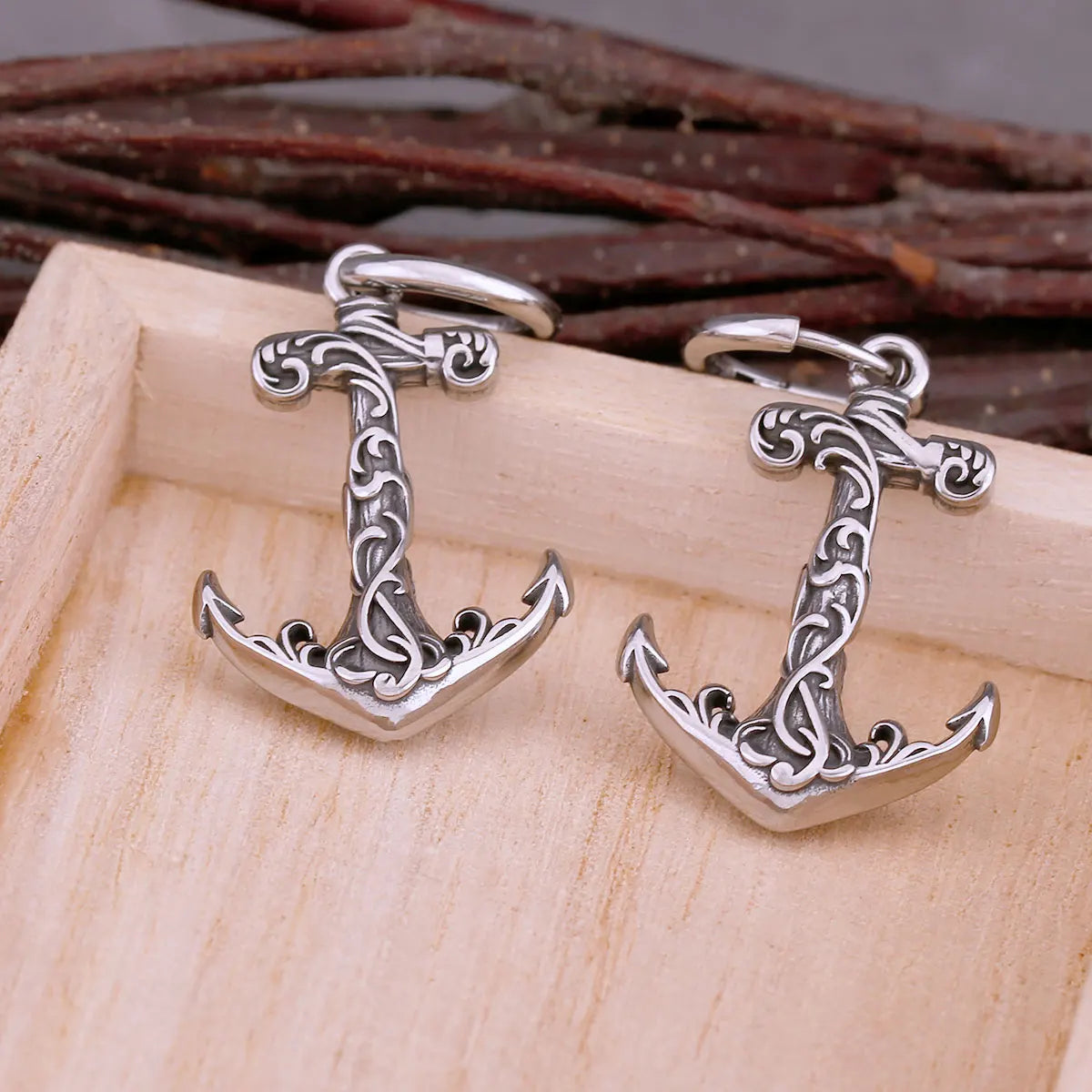 Stainless Steel Vintage Viking Anchor Drop Earrings Hip-hop Punk Rock Biker Boys Fashion Charm Earrings Jewelry Gift Accessories