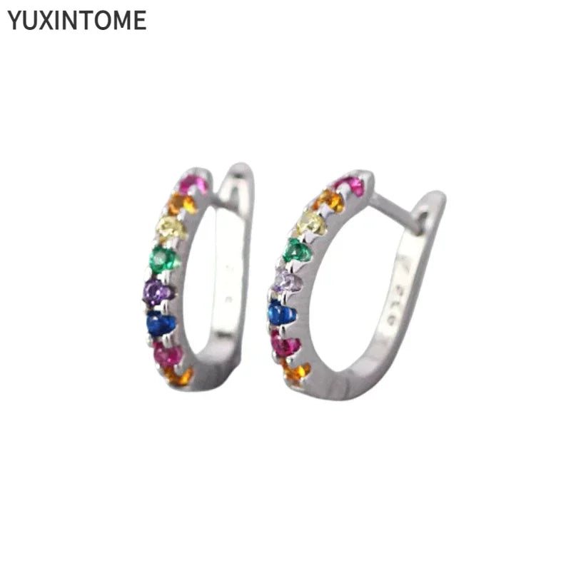 Colorful Crystal Earrings 925 Sterling Silver Ear Needle Stud Earrings for Women Cross Dangle Earrings Party Wedding Jewelry