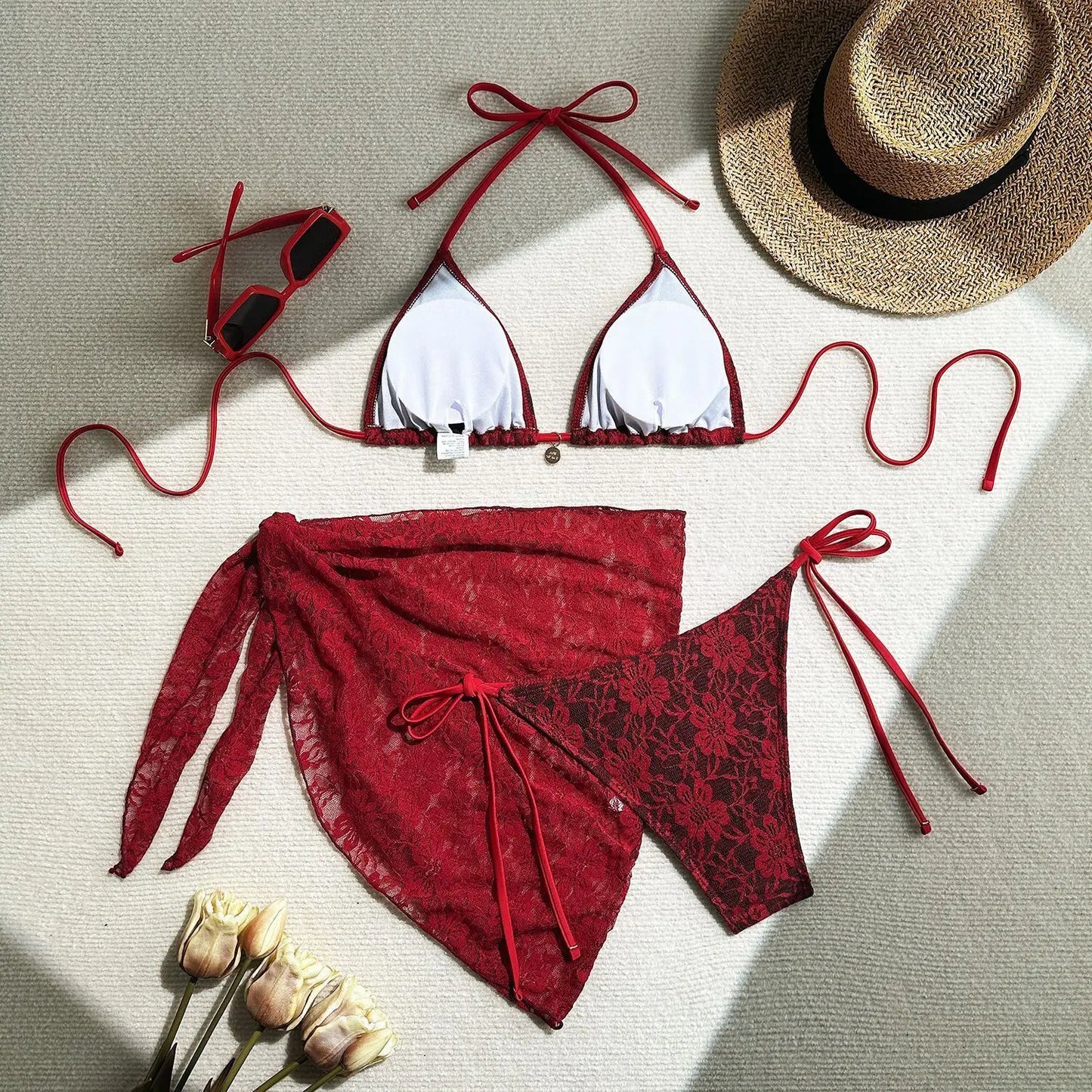 Lace Sexy Bikinis Female Swimsuits Women Three-Piece Swimwear Beach Swimming Wear Bathing Suits Brazilian Bikini Set Pool Bather