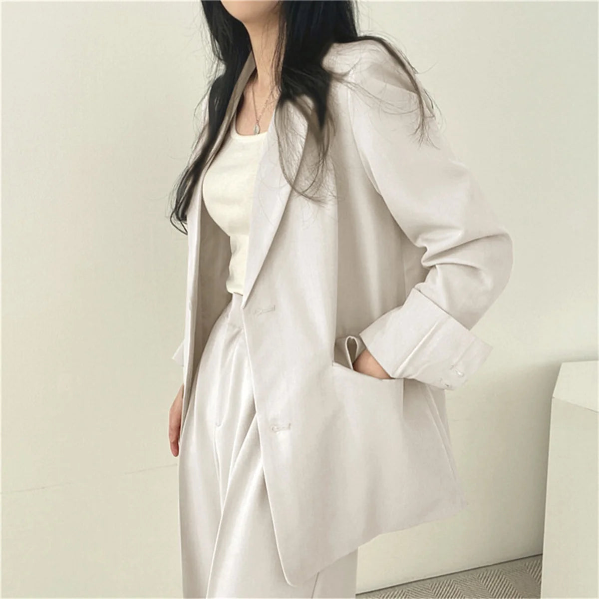 2025 Autumn New Women's Clothing Suit Jacket Casual Pants Set Wide Leg Suit Pants Elegant Office Lady Business Suit Set Blazers