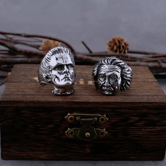 316L Stainless Steel Frankenstein and Science Giant Head Ring Ring Men's Retro Hip Hop Biker Fashion Ring Character Jewelry Gift