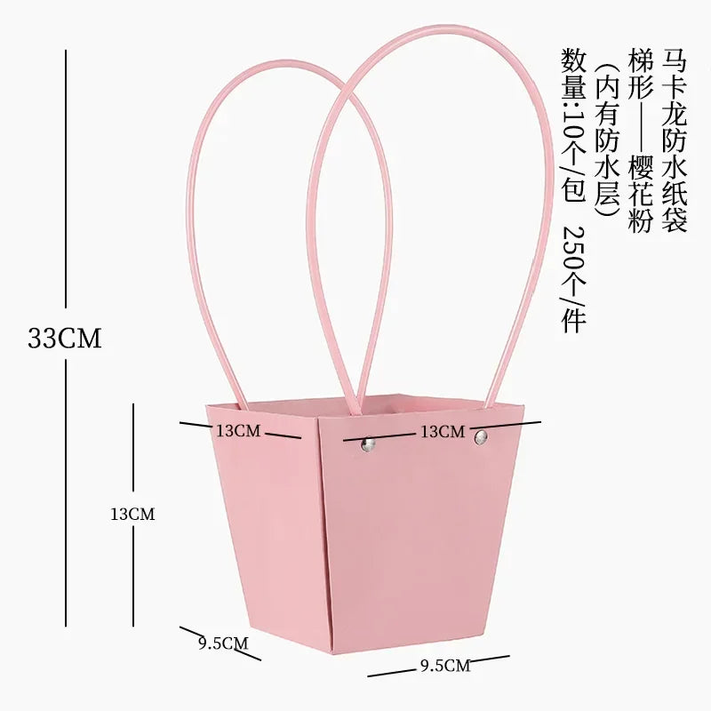 10pcs Christmas Gift Flower Kraft Paper Handbag Flower Arrangement Portable Box Rectangular Trapezoidal Flower Handheld Gift Box