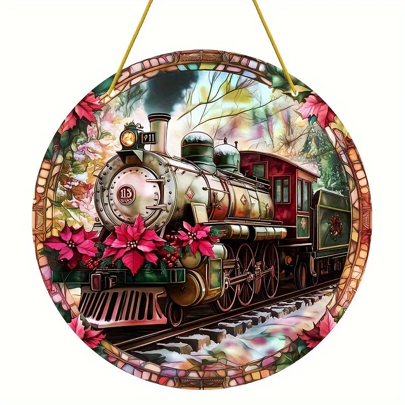 Flower Suncatcher, Stained Window Hanging, Acrylic Sign, Winter Decor, Round Sign, Wreath Sign, Wreath Center, Christmas Gift