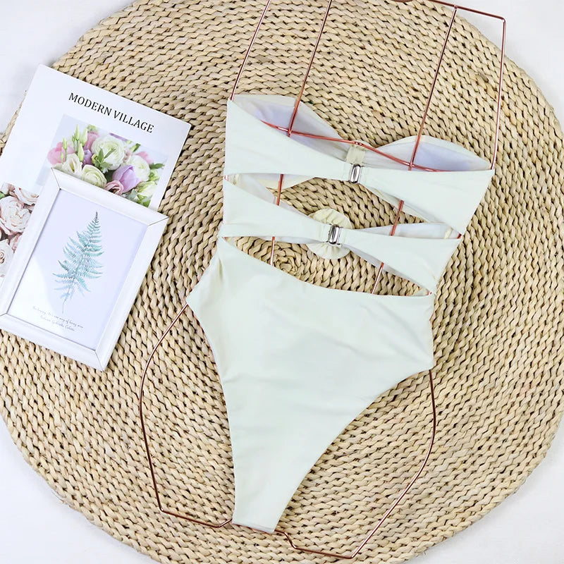 Sexy Solid Bikini 2025 Women Swimsuit Female Swimwear Bikinis Set Brazilian Beach Hollow Out 3D Flower Bathing Suit Biquini