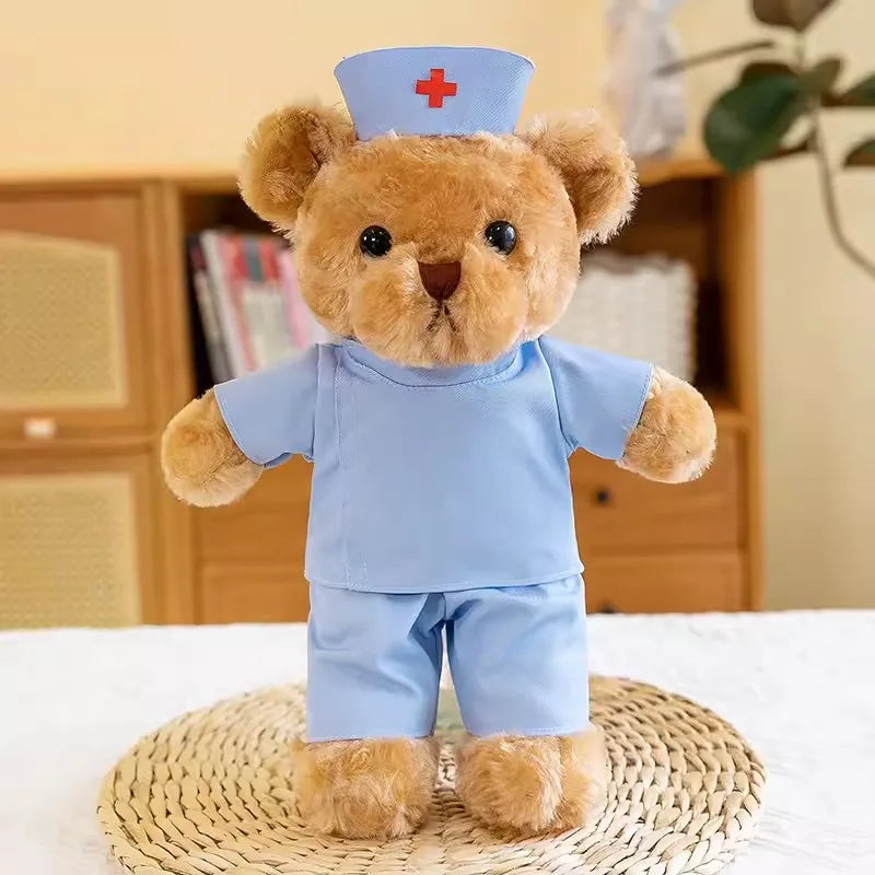 Lovely Doctor Bear Nurse Ted Bears Brown White Animal Doll Soft Stuffed Plush Toy Girl Boy Birthday Christmas Gift 1pc