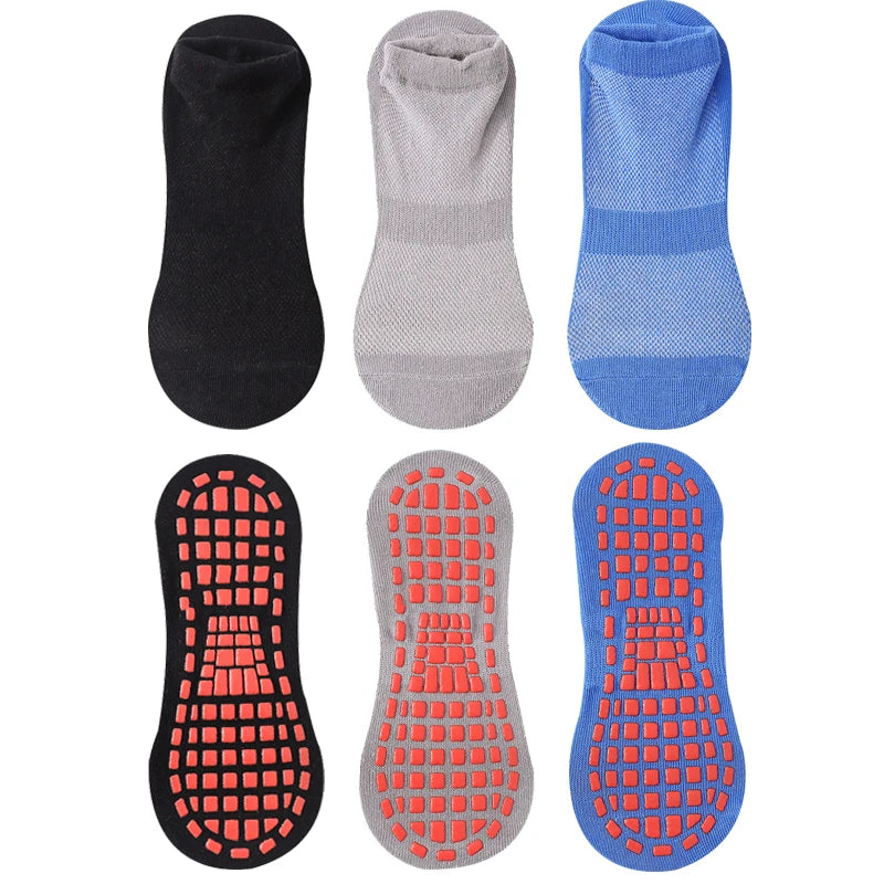 3 Pairs Men's Non-slip Silicone Floor Socks Casual Cotton Mesh Breathable Cozy Yoga Trampoline Foot Massage Ballet Dance Unisex
