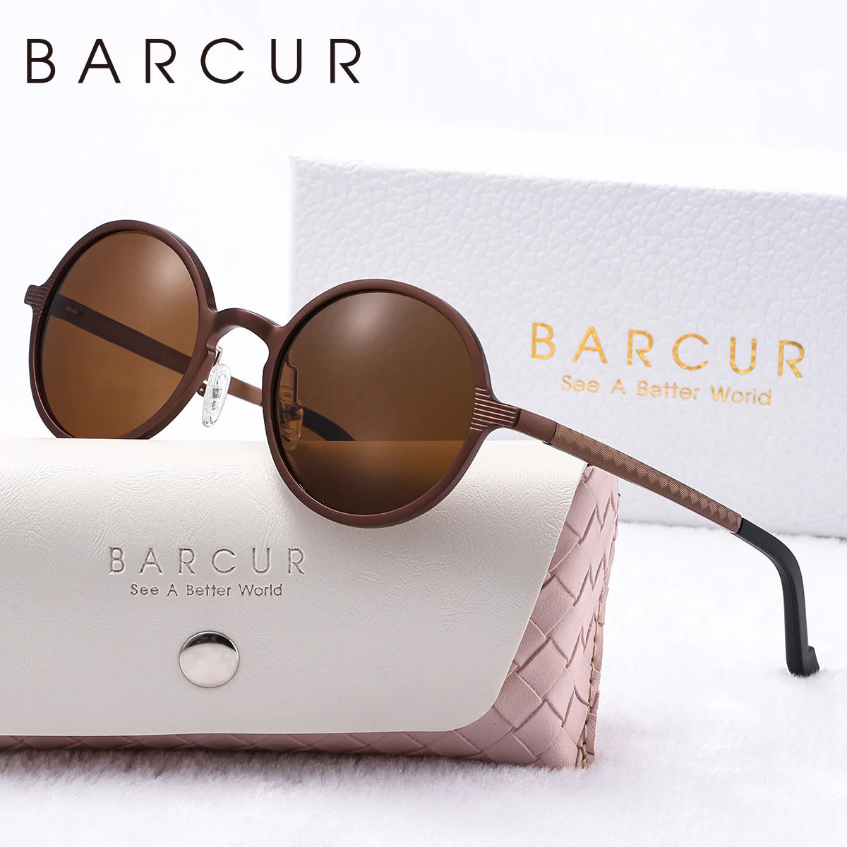 BARCUR Nostalgic Punk Women Polarized Sunglasses Retro Aluminum Magnesium Alloy Circular UV400 Men Sunglasses High end Brand Box