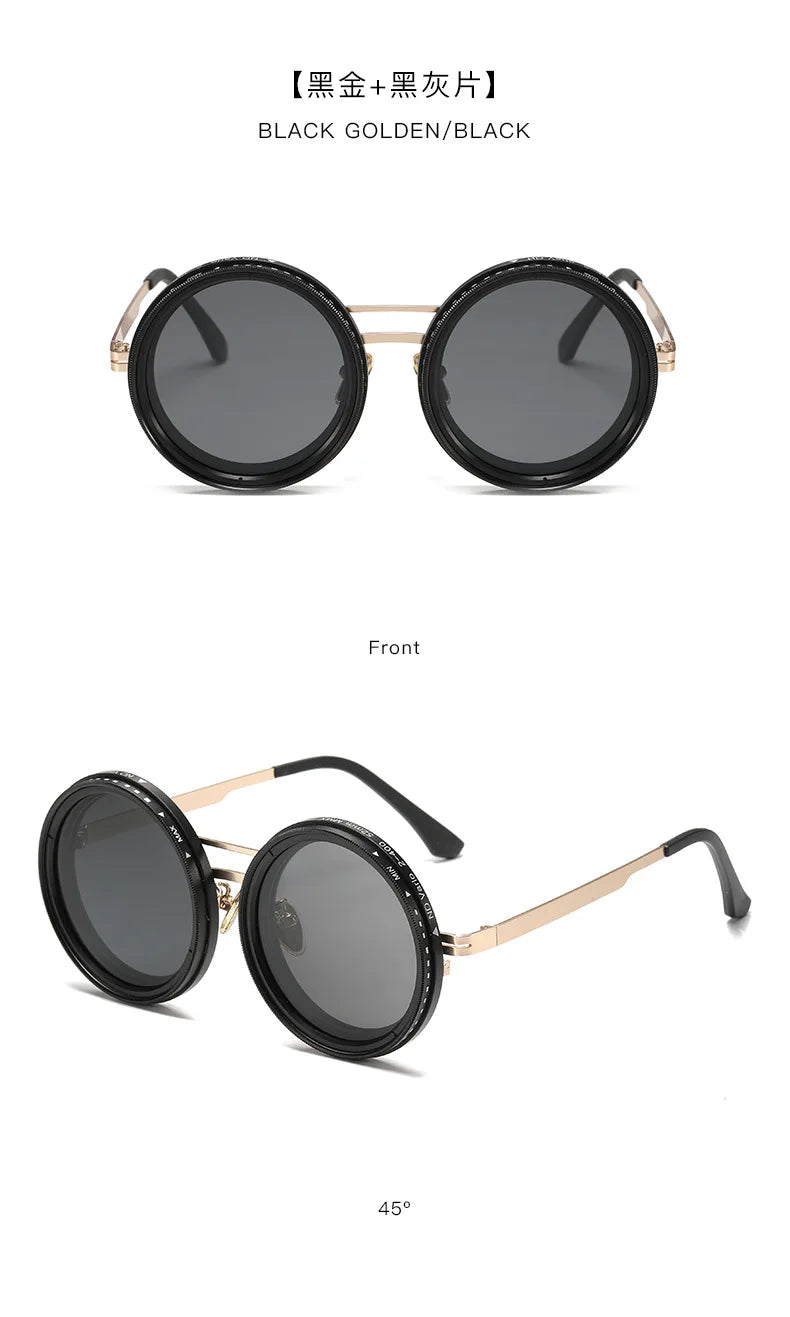 KLASSNUM ND Sunglasses Dimming Glasses Men Outdoor Polarized Sun Glasses Retro Punk Round Frame Women ND9 Tint Eyepiece New In