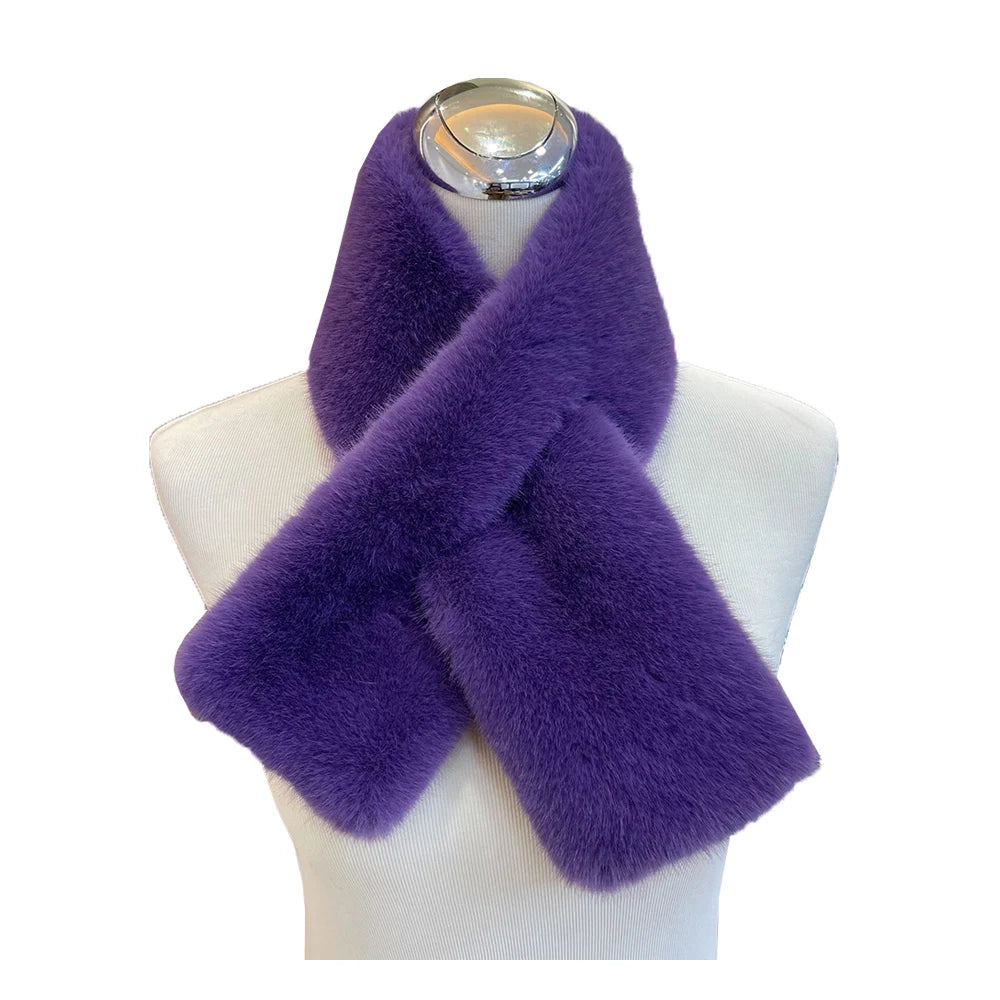 Korean Winter Faux Rabbit Fur Women Scarf Double-sided Soft Plush Snood Scarves Solid Neck Collar Warmer Stuff Christmas Gift