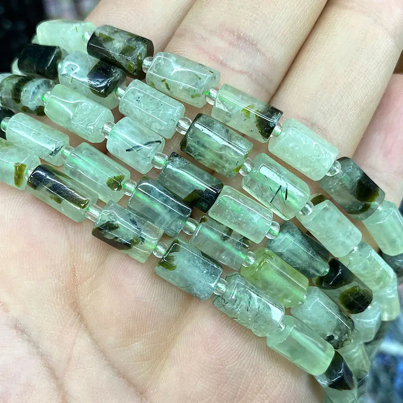 Natural Tourmaline Apatite Emerald Agates Amethysts Jades Cylinder Stone Spacer Beads for Jewelry Making DIY Bracelet 7.5inch