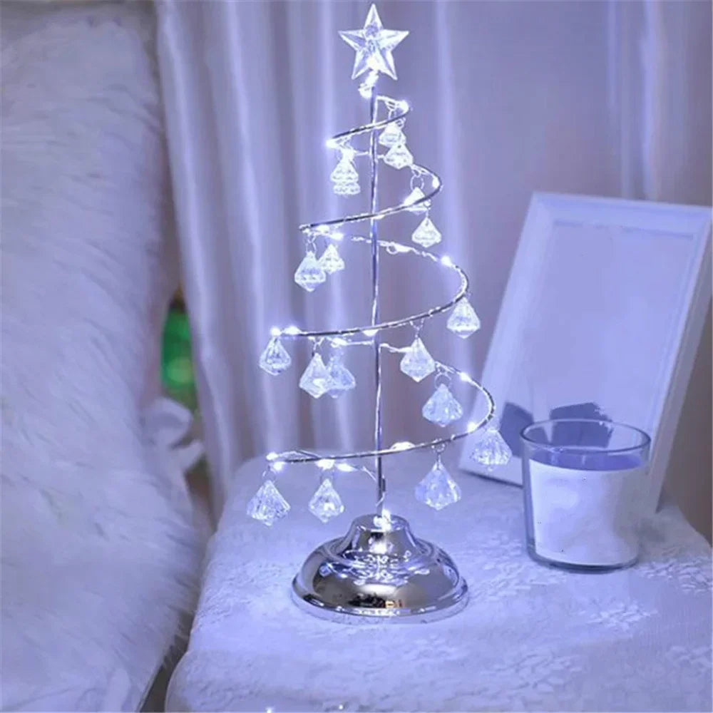 1Pcs LED Desk Lamp Crystal Diamond Christmas Tree Lamp Holiday Living Room Decoration Small Night Lamp Christmas Gift Decoration