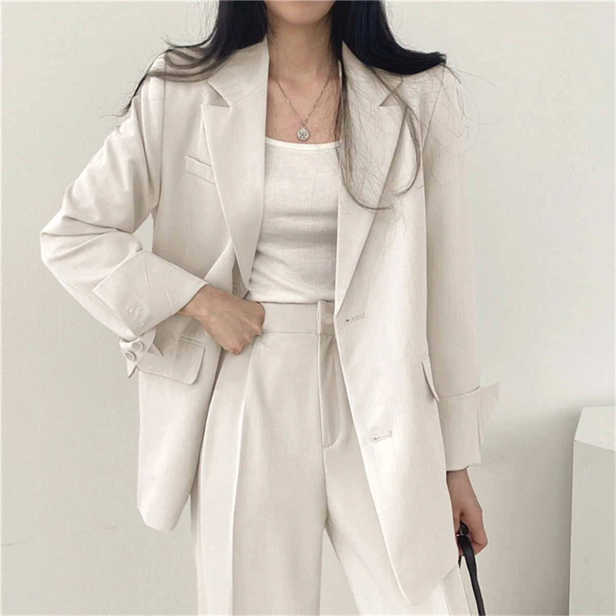 2025 Autumn New Women's Clothing Suit Jacket Casual Pants Set Wide Leg Suit Pants Elegant Office Lady Business Suit Set Blazers