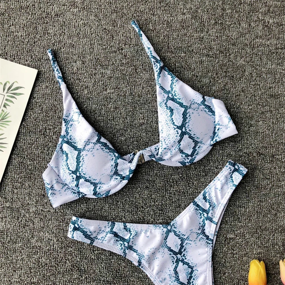 Snake Print Bikini Push Up Sexy Micro Swimsuit Thong Swimwear 2 Piece Beachwear Women Bathing Suit Bikinis Sets Female Swimsuits