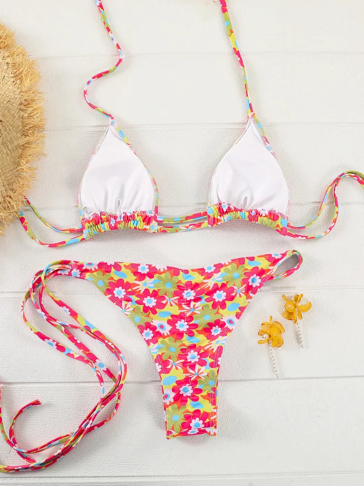 Triangle Bikini Sets Print Swimsuit Women 2023 Bikinis Bandage Swimwear Micro Thong Two Piece Suit Biquini Brazilian Swimsuits