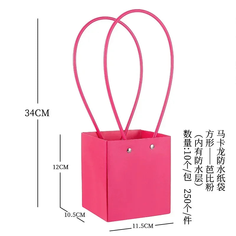 10pcs Christmas Gift Flower Kraft Paper Handbag Flower Arrangement Portable Box Rectangular Trapezoidal Flower Handheld Gift Box