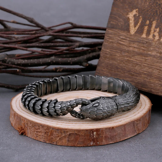 Vintage Vikings Black Snake Chain Bracelet Men Women Hip Hop Biker Ouroboros Gothic Bracelet Gift Nordic Jewelry As Gift for Men