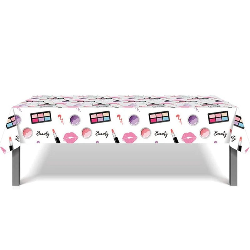 130*220cm Spa Make Up Theme Tablecloth Decoration Kids Girls Birthday Party Makeup Disposable Table Cover Baby Shower Supplies
