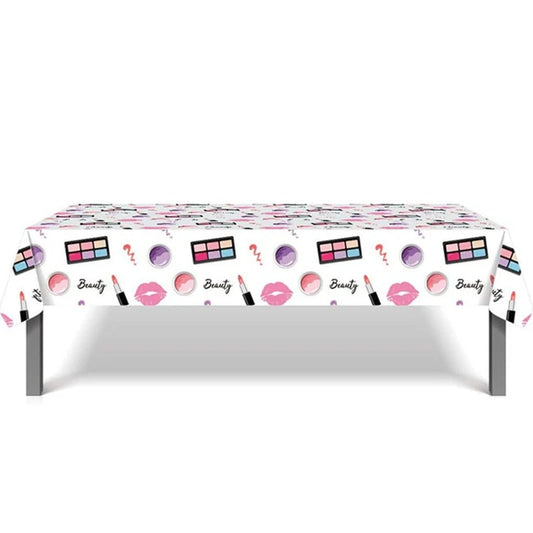 130*220cm Spa Make Up Theme Tablecloth Decoration Kids Girls Birthday Party Makeup Disposable Table Cover Baby Shower Supplies