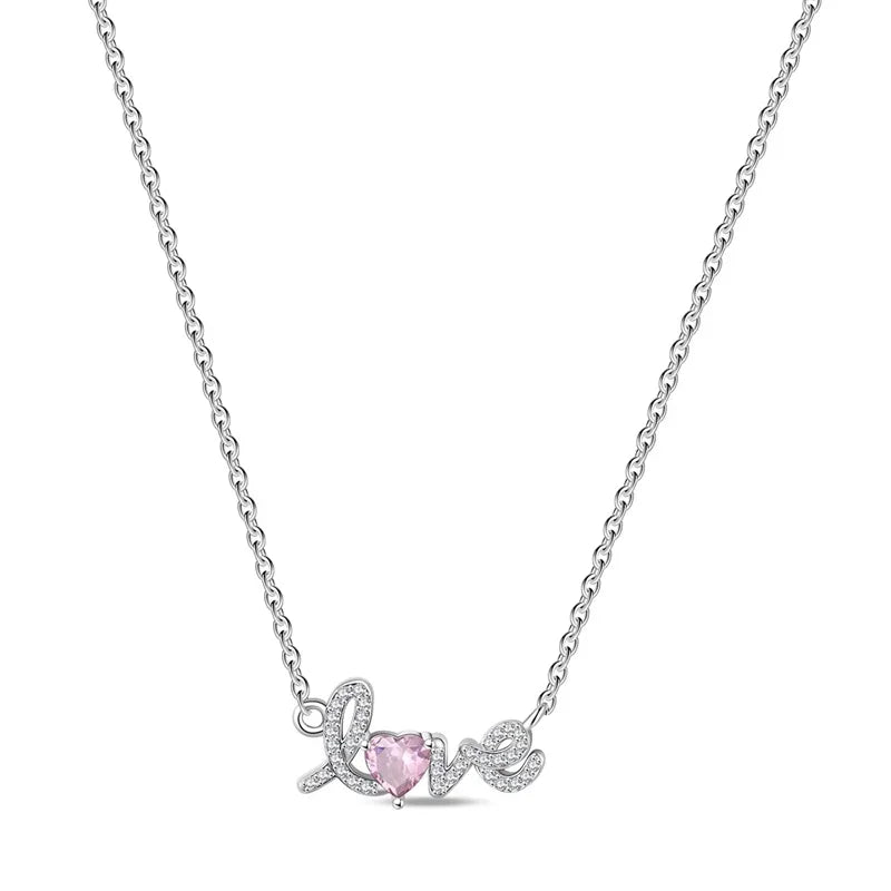 Hot Sale Original 925 Sterling Silver Colorful Bow Tie Necklace Red Heart Pendant Round Necklace Classic DIY Fine Christmas Gift