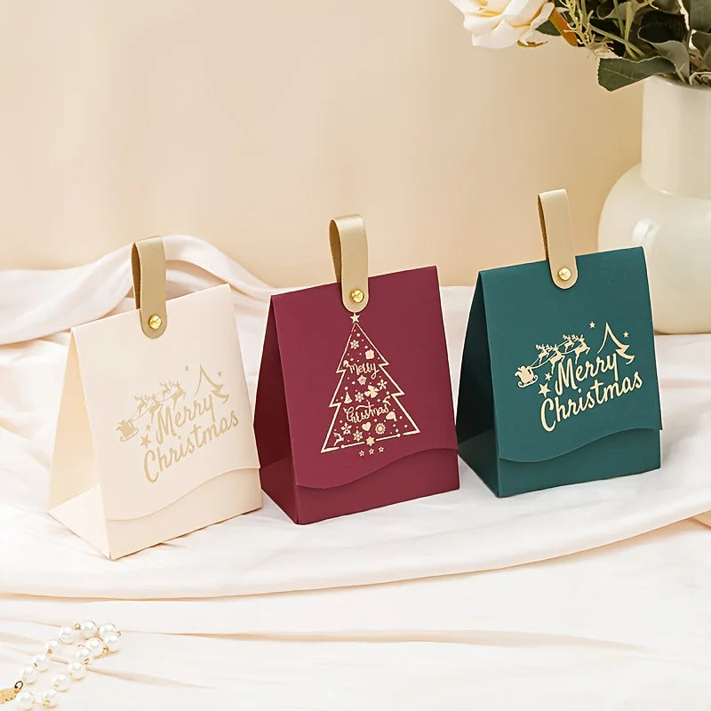 10pcs Christmas gift boxes - with leather handles, festive Christmas tree design, suitable for cookies, Christmas decorations