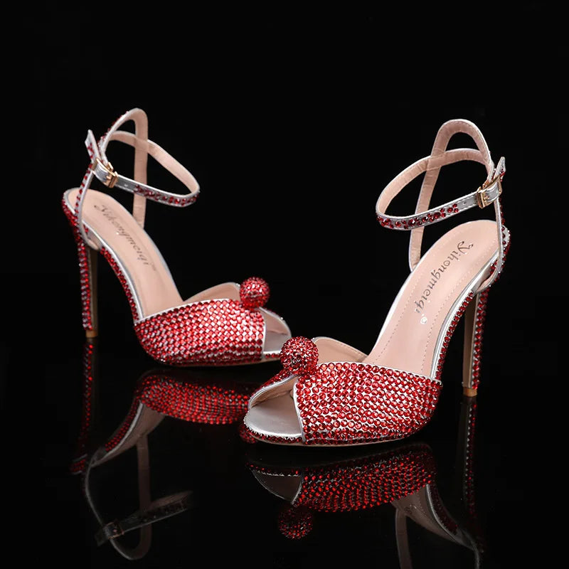 Fashion High Quality Wedding Shoes Women Pearls Studs Luxury Peep Toe White High Heels Buckle Designer Woman Sandal 43 Zapatos