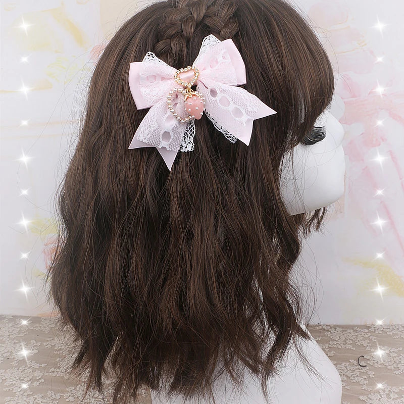 Women's Hair Accessories Strawberry Bow Lace Handmade Hair Clips Trendy Girl's Gift Lo Black Beige White Bowknot Hair Clip