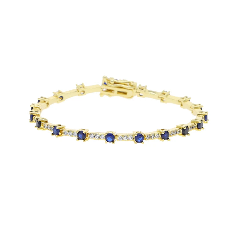 Gold Color Colorful Fashion Women Jewelry Rainbow Blue Red Green CZ Bar Geometric Charm Link Chain Bracelet