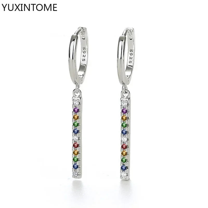 Colorful Crystal Earrings 925 Sterling Silver Ear Needle Stud Earrings for Women Cross Dangle Earrings Party Wedding Jewelry