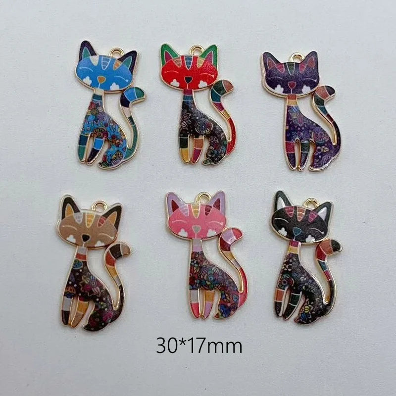 10pcs Cute Cat Charm for Jewelry Making Enamel Necklace Pendant Bracelet Earring Phone Accessories Diy Craft Supplies