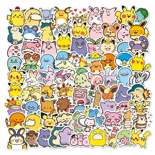 100PCS Cute Anime Pokemon Cartoon Stickers for Laptop Motorcycle Stationery DIY Kids Toys Graffiti Sticker Decoration