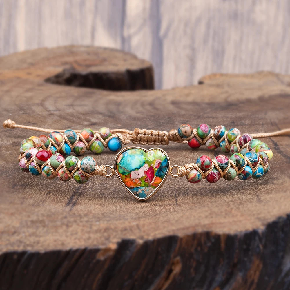 Jewelry Reiki Healing for Women Bracelet Natural Stone Heart String Handmade Braided Bracelets Emperor's Stone Wrap Bracelet