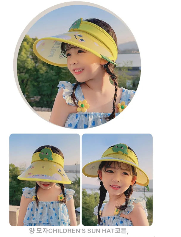 Children's Summer Sun Hat with Fan Sun Protection Hat Cartoon Outdoor Sun Protection Hollow brim Open Top Sun Protection Hat