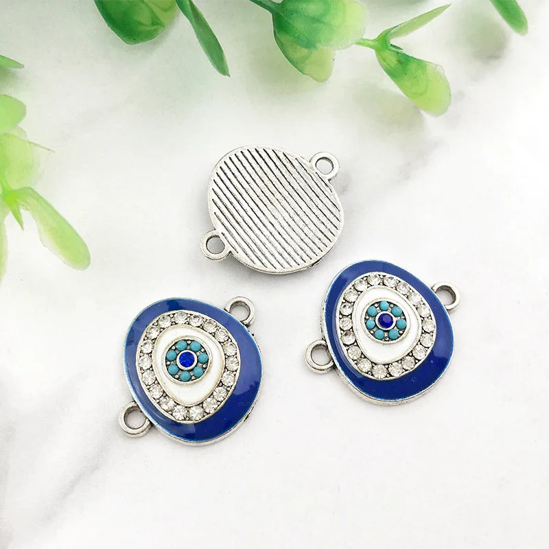 KC 2 Holes Connector Rhinestone Evil Eye Charm For Jewelry Making DIY Bracelet Necklace Bangle Accessories Supplies Wholesale