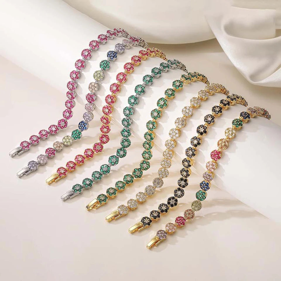 UILZ 1pc Rainbow Colorful Clover Zircon Bracelet Fashion Charm Gorgeous Charm Exquisite Cute Sweet Shining Crystal Jewelry Gift