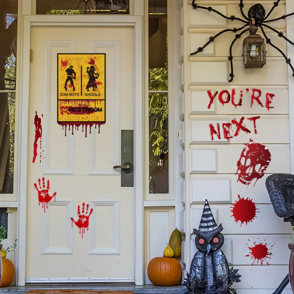Halloween Window Bathroom Decor Horror Bloodstain Wall Sticker Bloody Handprint and Footprint Wall Decal Haunted House Decor