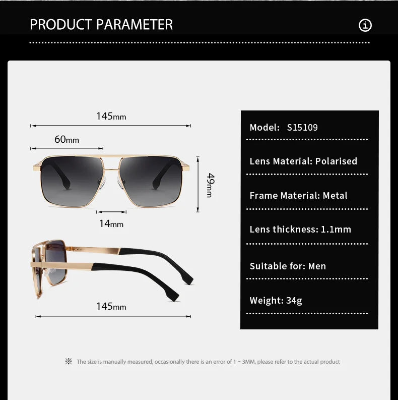 Men Sunglasses UV400 Polarized Sun Glasses Metal Square Eyeglasses Frame Driving Fishing Cycling Goggle Anti Glare Shade Eyewear