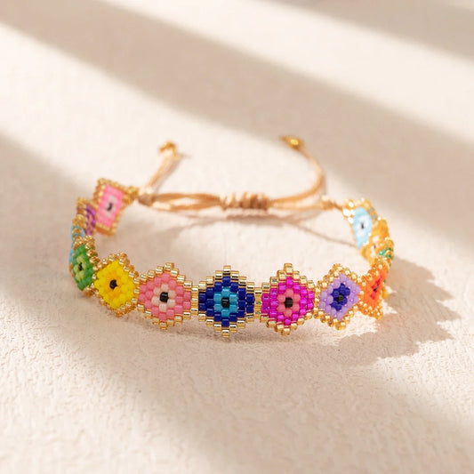 ALIYA Fashion Miyuki Rainbow Bracelet Multicolor Evil Eye Pattern Jewelry Bohemian Pulseras mujer Moda Handmade Jewellery Gift