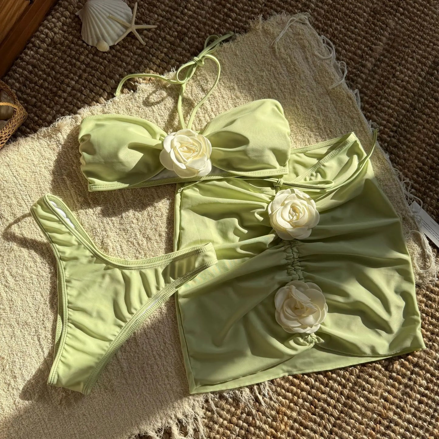 Bikini Set With Skirt 3 Pieces Swimwear 2024 Trend Sexy Halter Swimsuit Women Bathing Suit Black Apricot Bikinis