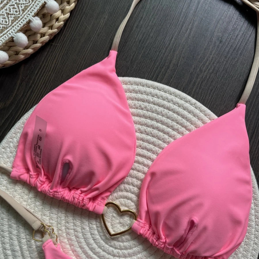 Para Praia 6 Colors Solid Brazilian Bikini Micro Swimwear T-back Swimsuit Women Sexy Biquini 2025 Thong Bikini Set Bathing Suit