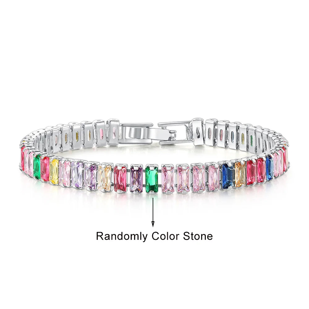 Rainbow Crystal Tennis Zircon Bracelets for Women Men Trendy Unisex Accessories Squares CZ Chain on Hand Classic Jewelry H167