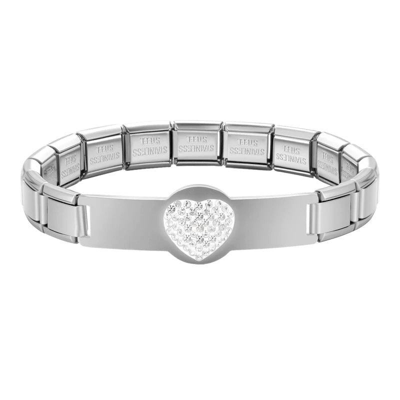 New Fashion Women Romantic Heart Star Zircon 9MM Width Stainless Steel Bracelet Bangle Girls Wedding Christmas Gift Jewelry